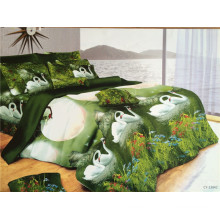 A pair of white swans having a rest in the dark green lakes designs queen size bed